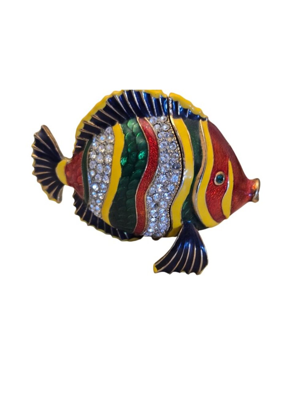 Enamel Rhinestone Tropical Fish Trinket Box Jeweled Hinged Keepsake Ring Box